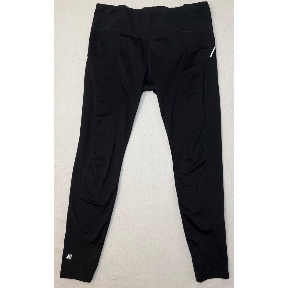 Athleta Women Black Reflective Running Leggings Zipper Pocket Size L 26 Inseam